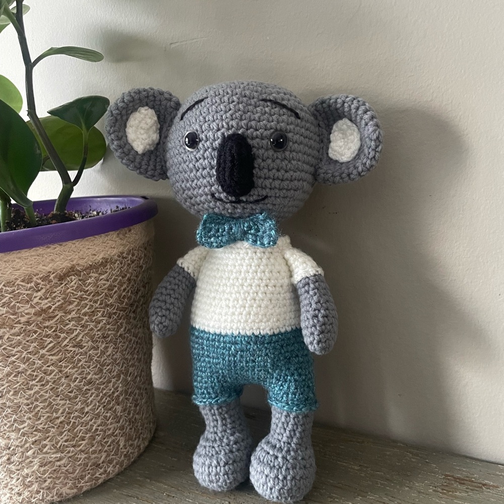 Gray and Teal Stuffed Koala Toy